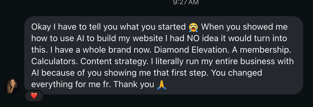 A real client message about building with Andrea's guidance